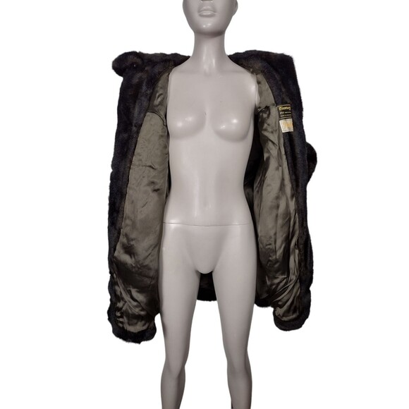 Vintage 50s Tocci Tissavel France Brown Faux Fur Mob Wife Teddy Bear Coat OSFM - Picture 8 of 10